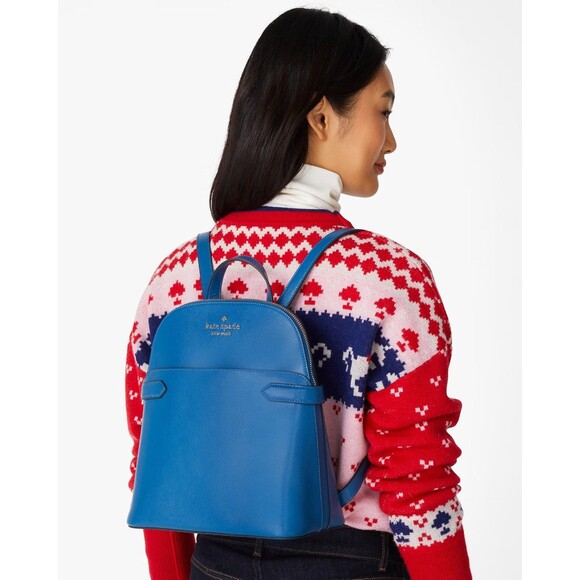 New Kate Spade Staci Saffiano Leather Dome Backpack Sapphire Ice - Picture 3 of 5